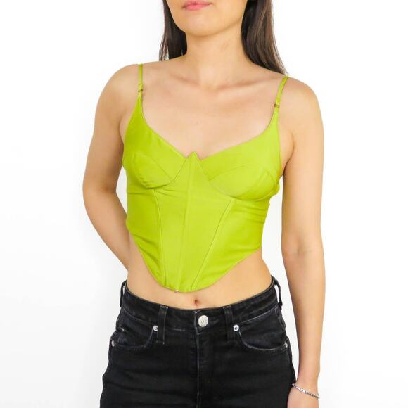 Urban Outfitters Lime Green Cami Lingerie Style Cropped Cami Tank Top XS - Picture 1 of 4